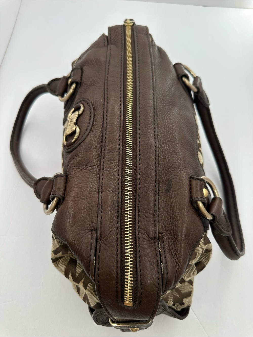 Vintage Michael Kors Brown MK Monogram Leather Satchel Bag Y2K Shoulder Purse - Picture 8 of 11